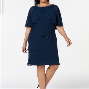 SLNY Plus size Tiered capelet dress 16w